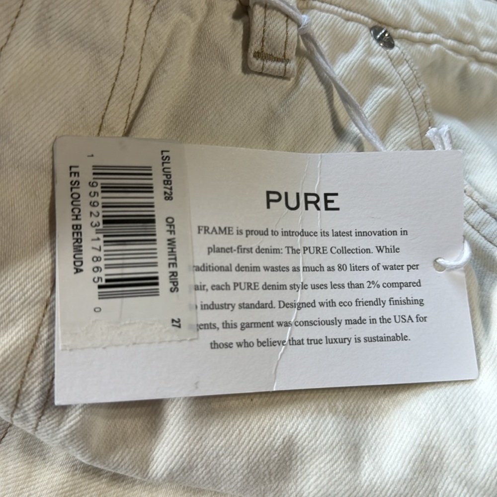 Frame Le Slouch Bermuda Off White Rips Jean Shorts Size 27 NWT - Picture 8 of 9